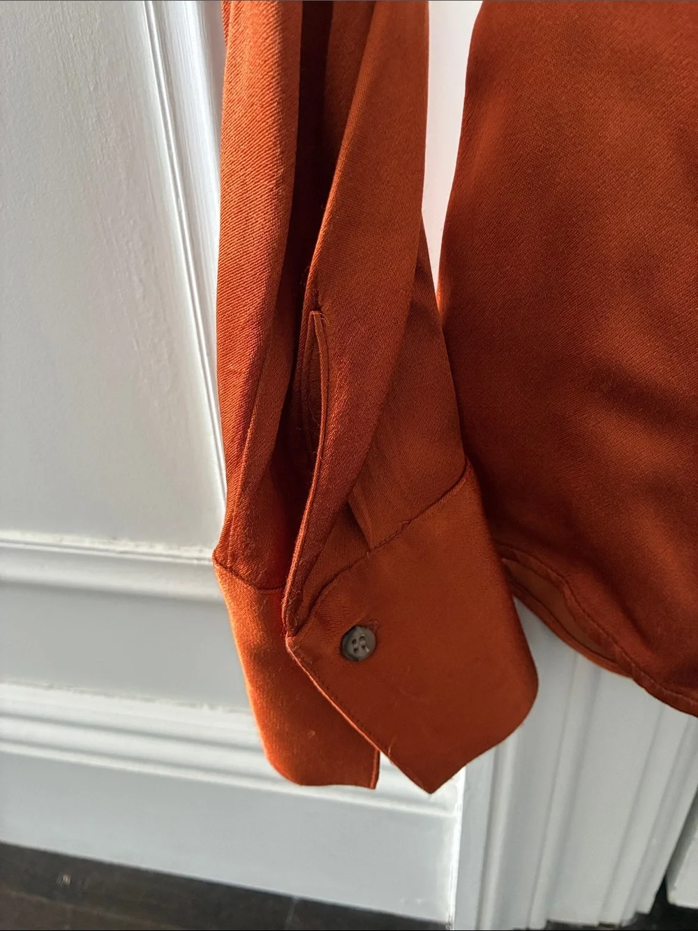 Reformation Burnt Orange Satin/ Silk Feeling Button-Down Shirt - Picture 6 of 9